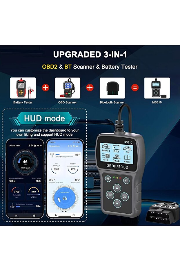 OBD2 Scanner Bluetooth Car Diagnostic Tool MS310, Wireless Engine Code Reader with Battery Tester, L - 3