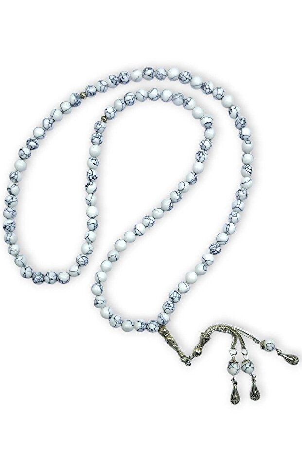 Natural White Howlite Stone 99 Prayer Prayer Beads (Optional Tassel End Letter Addition)