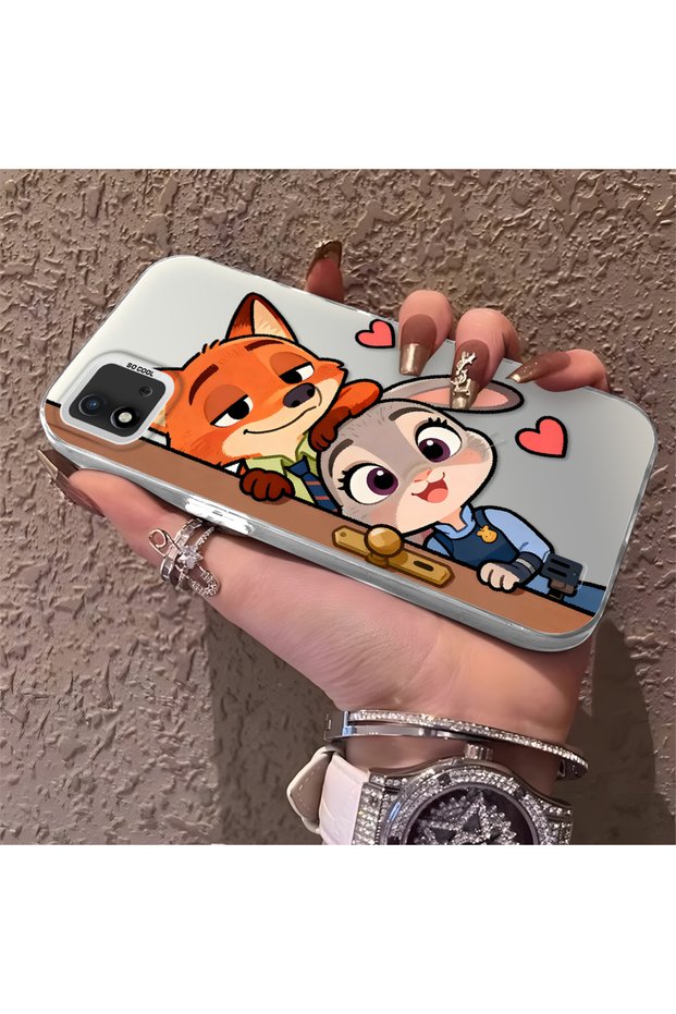 Realme C20/C20A Compatible High Quality Cartoon Fox and Rabbit Couple Printed Case