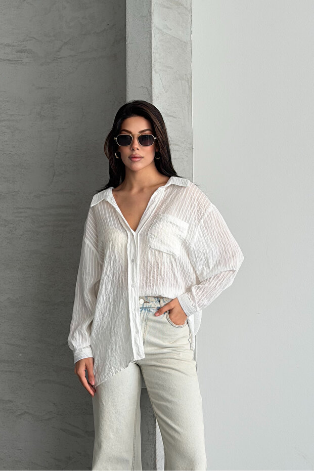 Oversize Çizgili Gömlek - 6