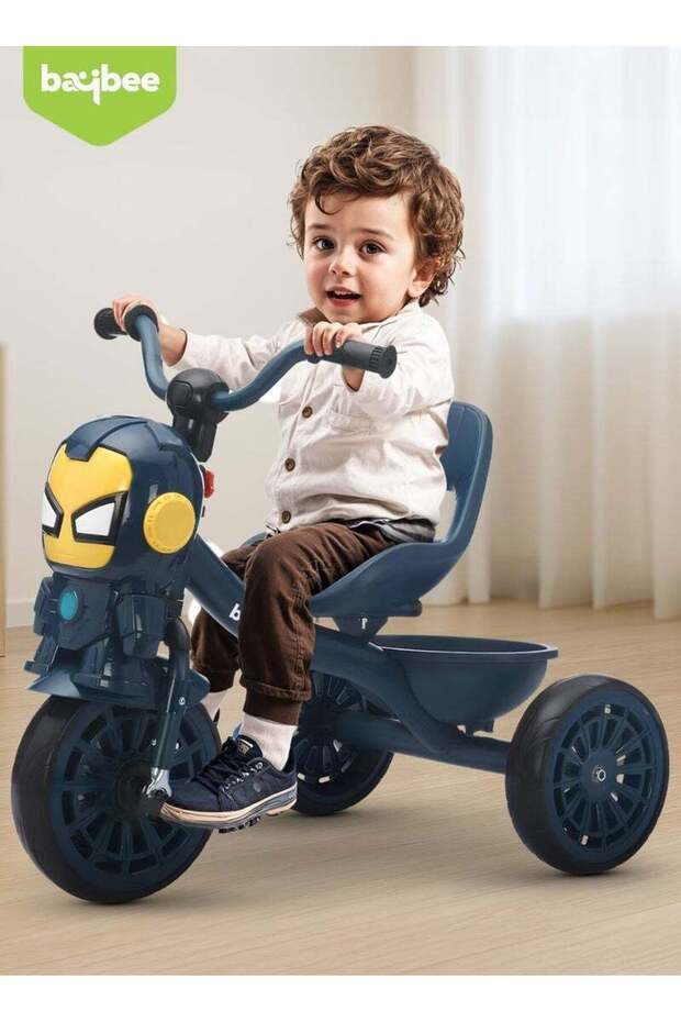 Baby Tricycle for Kids, Smart Plug n Play Kids Cycle with Music, Light, & Storage Baskets (Blue)