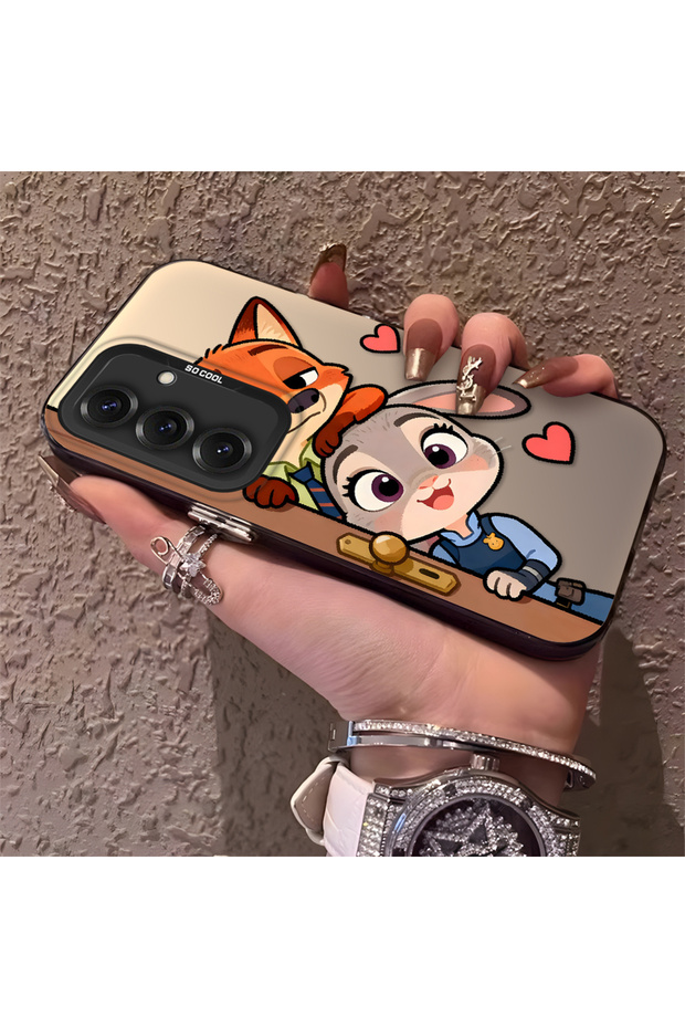 Samsung Galaxy S25 Compatible High-Quality Cartoon Fox and Rabbit Couple Printed Case