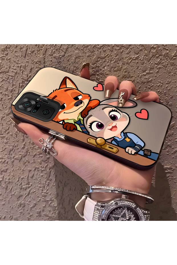 Redmi Note 10 Pro Compatible High Quality Cartoon Fox and Rabbit Couple Printed Case
