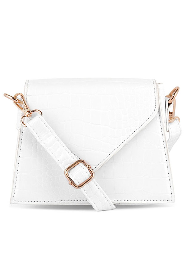 Women White Mini Envelope Croc Sling Bag