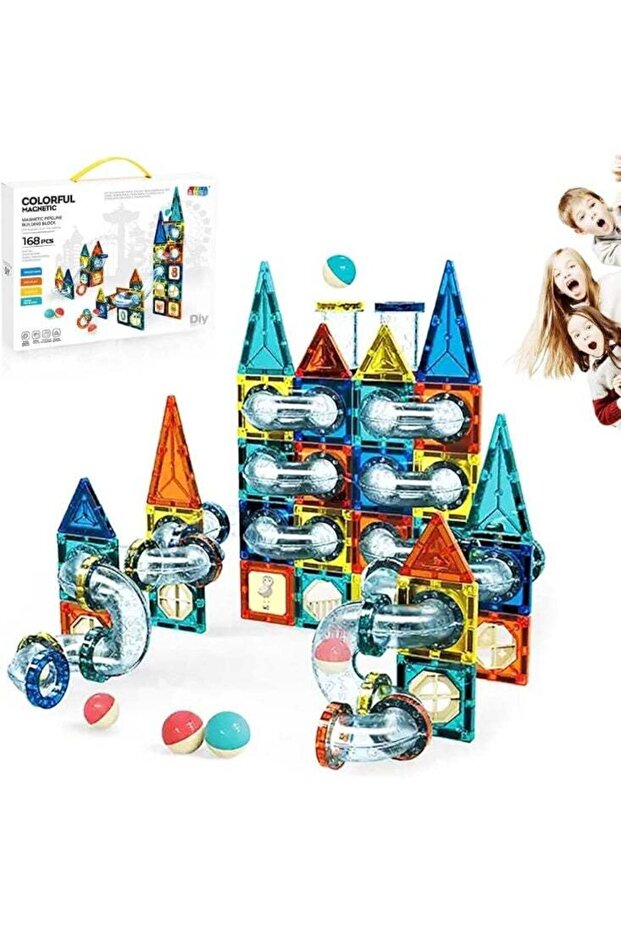 168-Piece Ice-Themed Magnetic Pipeline Tile Set For Kids STEM Learning