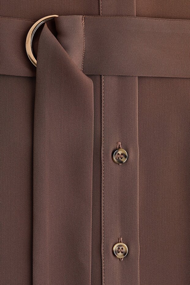 Kemerli Gömlek Elbise - 5