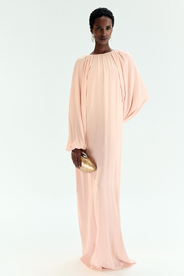 Drapeli Maksi Elbise - 1