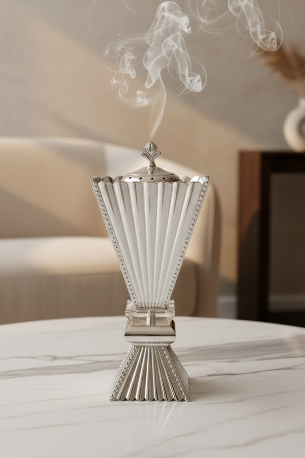 مبخرة لورين البلاتينية – Silver – ارتفاع 36.5 سم – عرض 16 سم