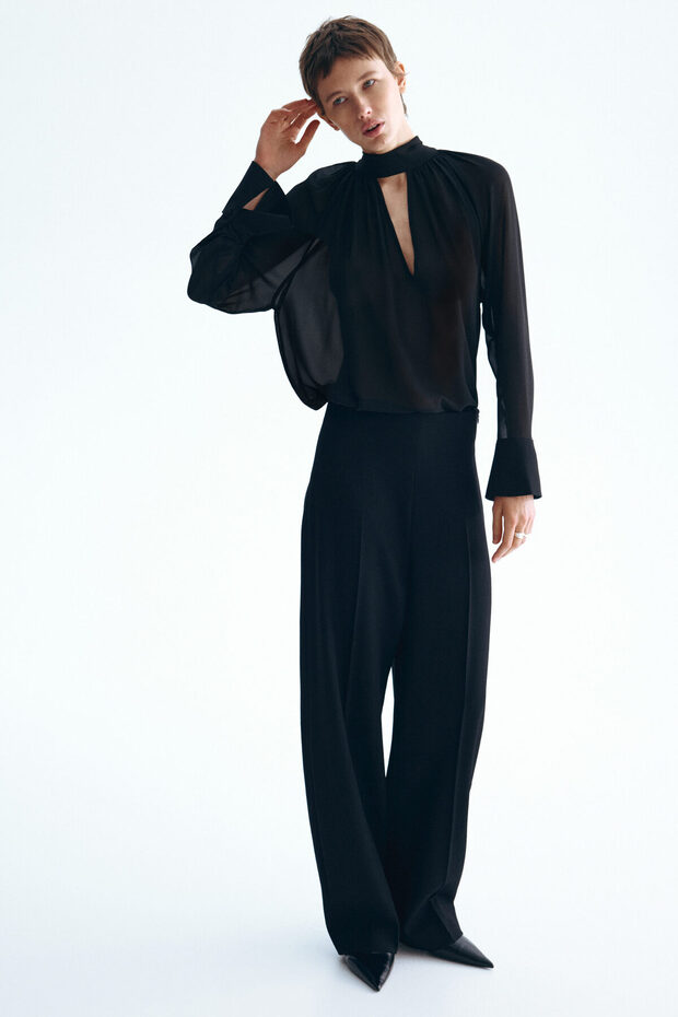 Şal Yakalı Bluz - 3