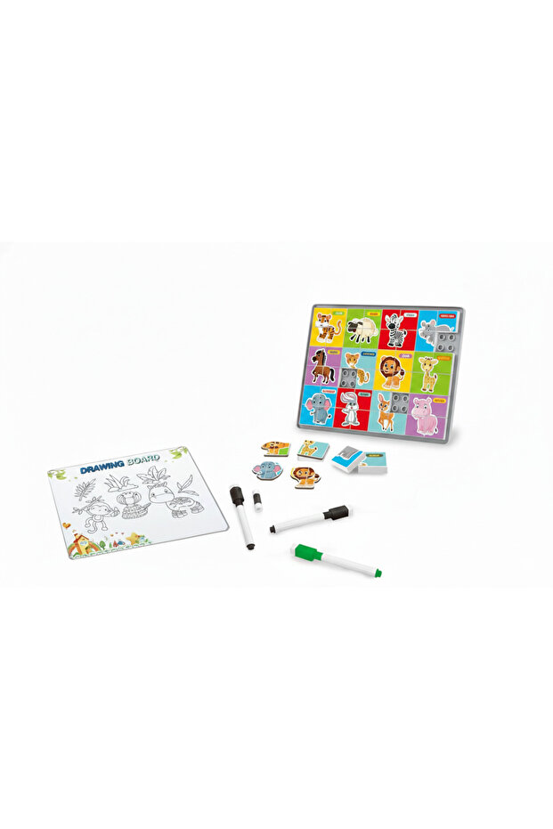 Animal Alphabet Puzzle Board – 2-in-1 Building Block Puzzle & Drawing Board Educational Toy