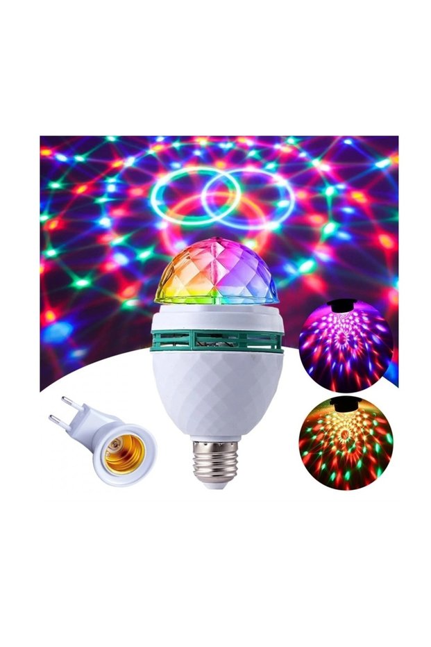 Multicolor Rotating Bulb, with Disco Effect, E27, socket adapter, 85-260 V, LED, 3W