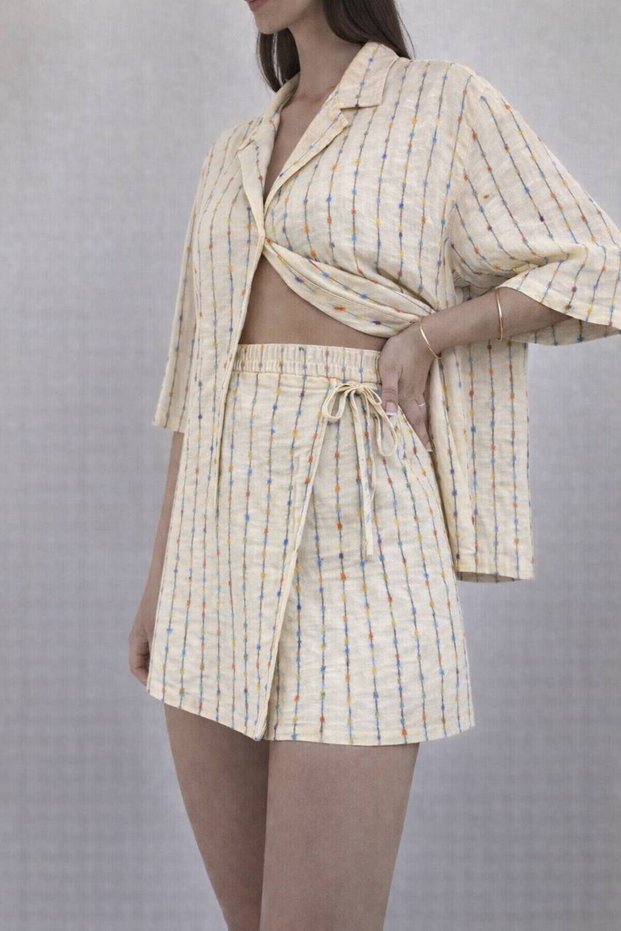 Women's Striped Tie-Detail Shirt & Shorts Set Zyn-58886