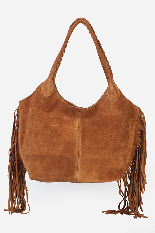 Valeria Tassel Detailed Genuine Suede Leather Bag