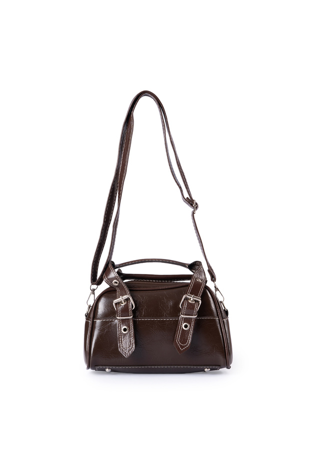 Serra Faux Leather Belt Buckle Detail Women's Hand and Shoulder Bag Brown
