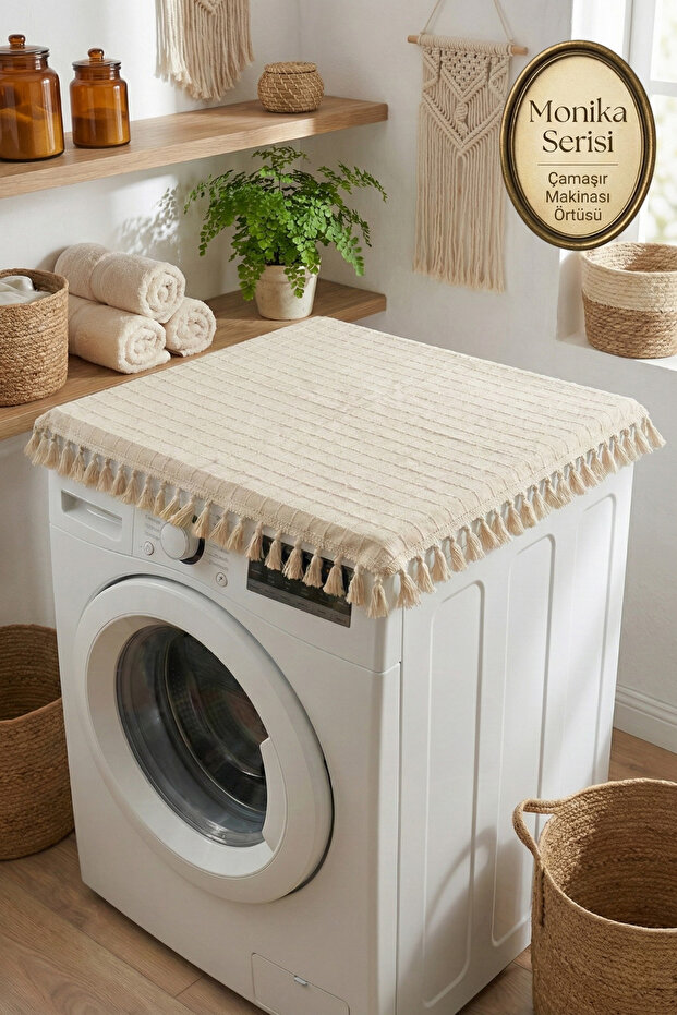 Vintage Tasseled Washing Machine Cover - Dowry Cloth Decorative Bathroom Machine Cover