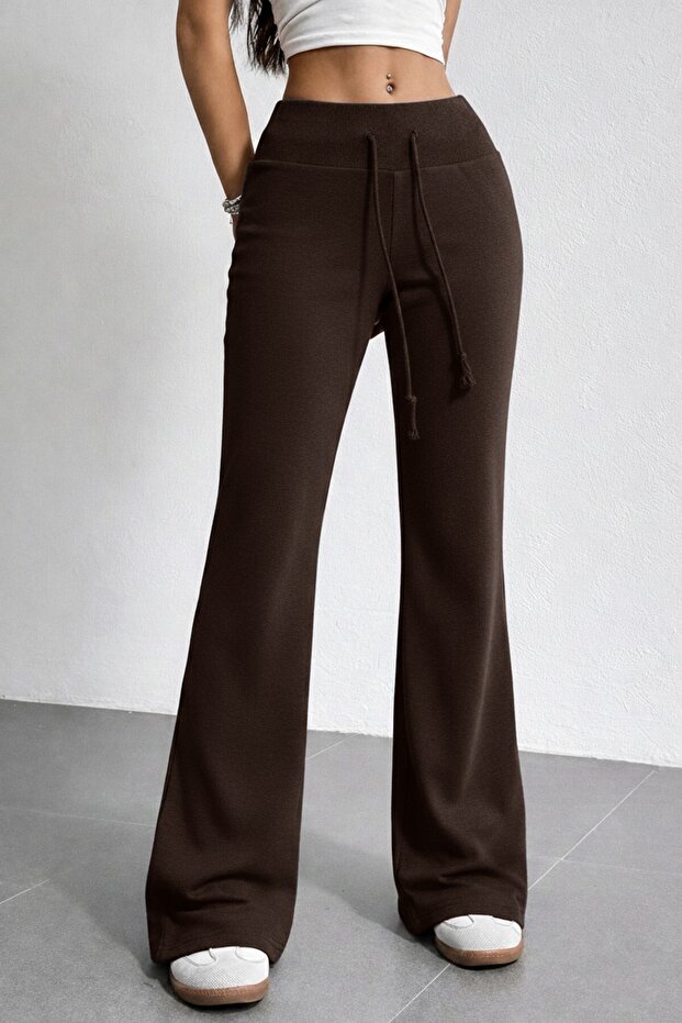 Women's Cotton High-Waist Ultra Stretchy Tie-String Wide Flared Sweatpants