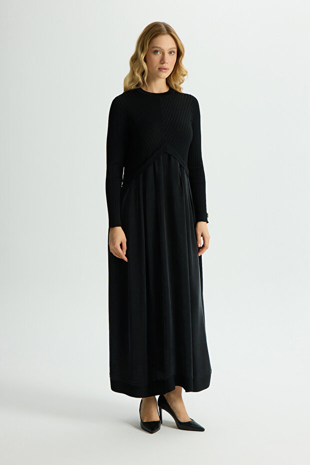 Triko Cupro Elbise Siyah - 2