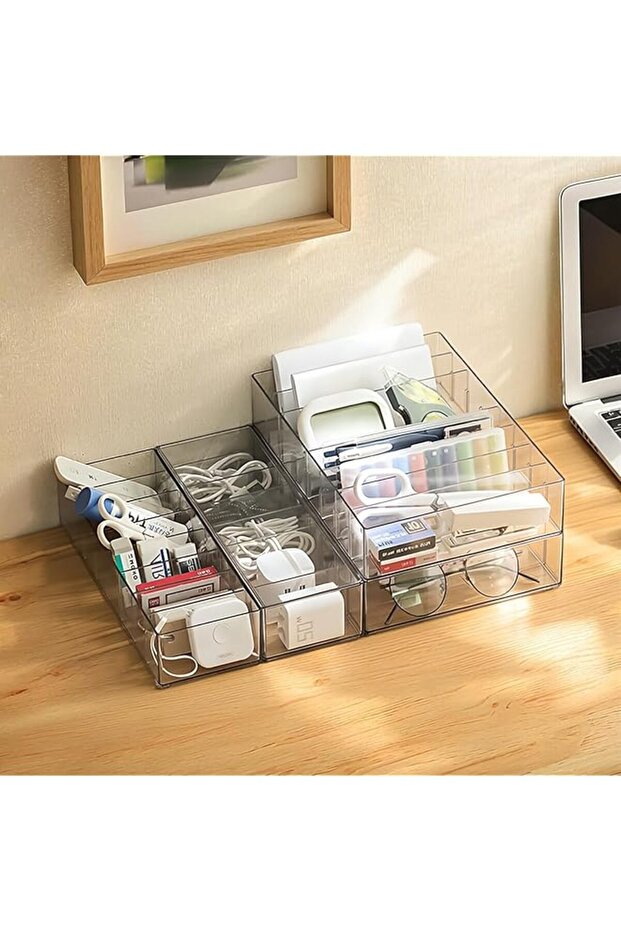 4 Pcs Cable Charger Organizer Box with 28 Cable Ties, Clear Stackable Plastic Cord Management Storag