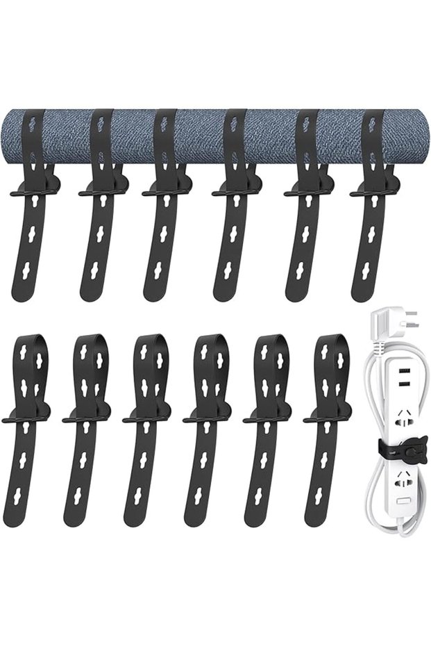 12Pcs Reusable Cable Ties, 10x0.6inch Elastic Silicone Cord Organizer Straps for Bundling and Organi