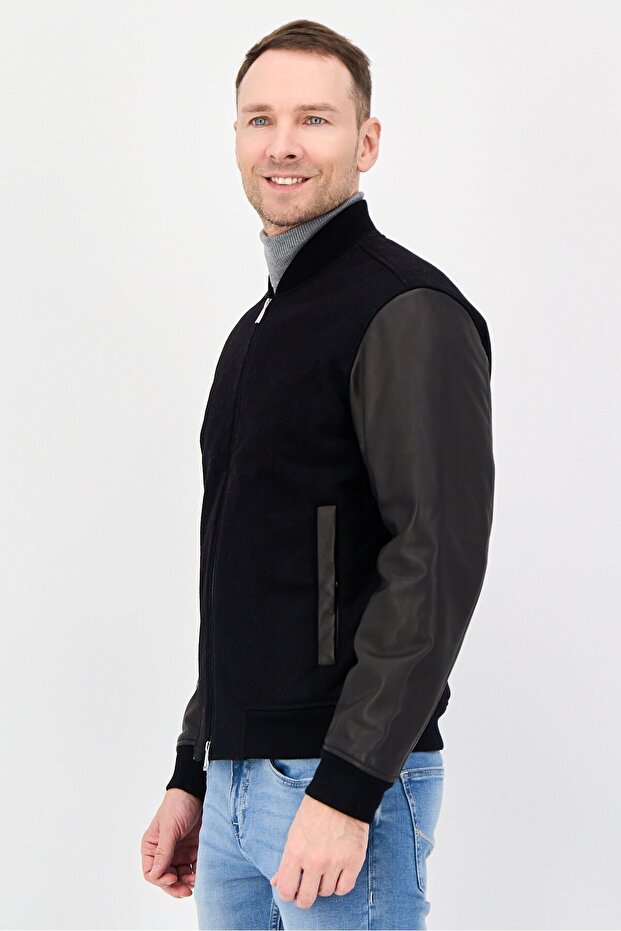 جاكيت بومبر سادة للرجال، أسود - 3