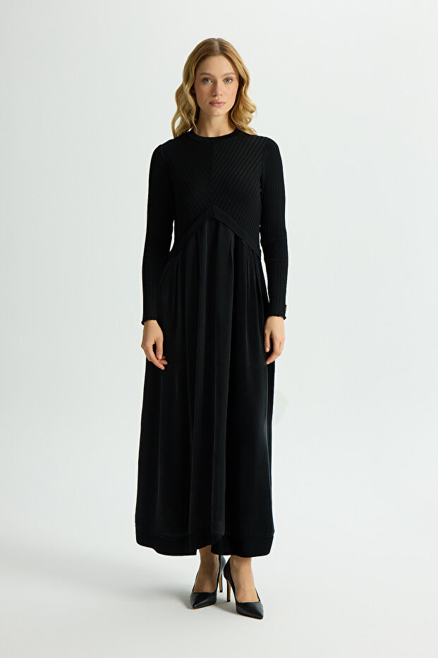 Triko Cupro Elbise Siyah - 1