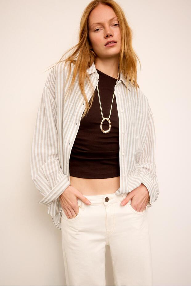 Keten görünümlü gömlek - 3