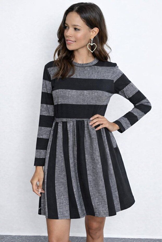 Women's Crew Neck Striped Mini Single Jersey Dress