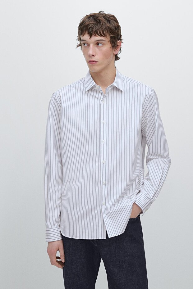Regular fit çizgili gömlek - 2