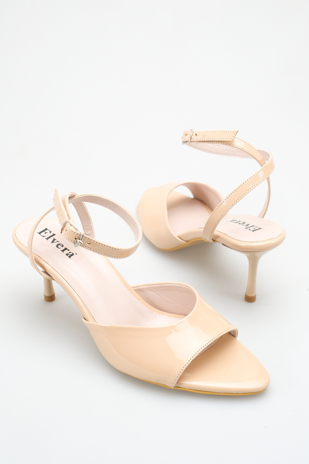 Women's Heeled Sandals, Patent Leather, Pointed Toe, Ankle Strap - Stylish, Comfortable for Office and Evening