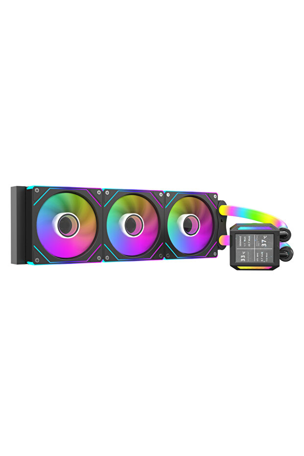 مبرد معالج سائل PROFIN 360 مم، شاشة LCD 2.8 بوصة، ثلاث مراوح ARGB، استهلاك طاقة 250 واط، أسود