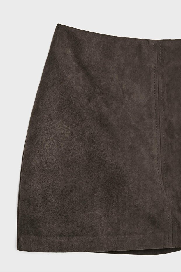 Suni süet mini şort etek - 8