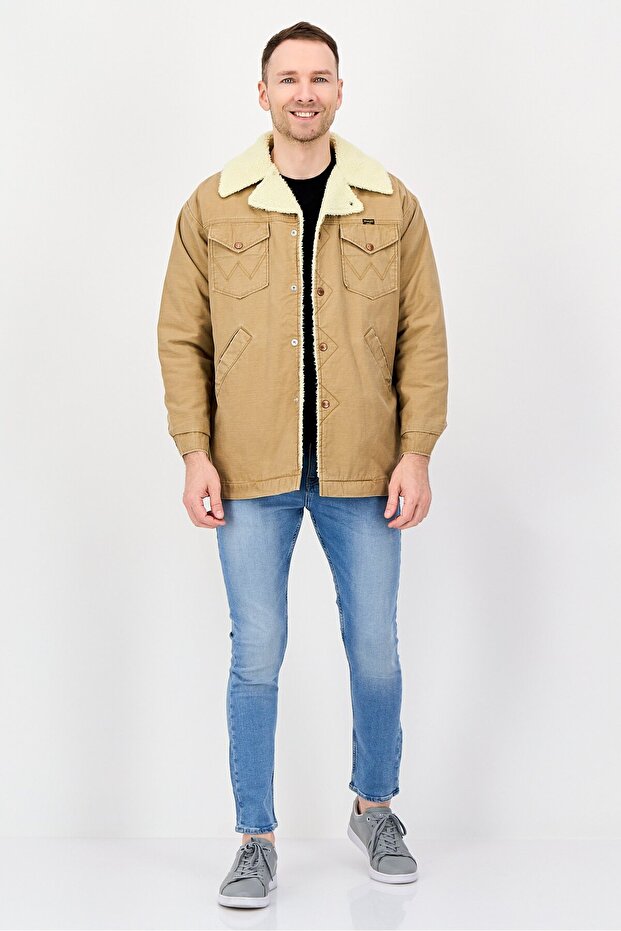 جاكيت دنيم رجالي سادة، لون بني فاتح - 2