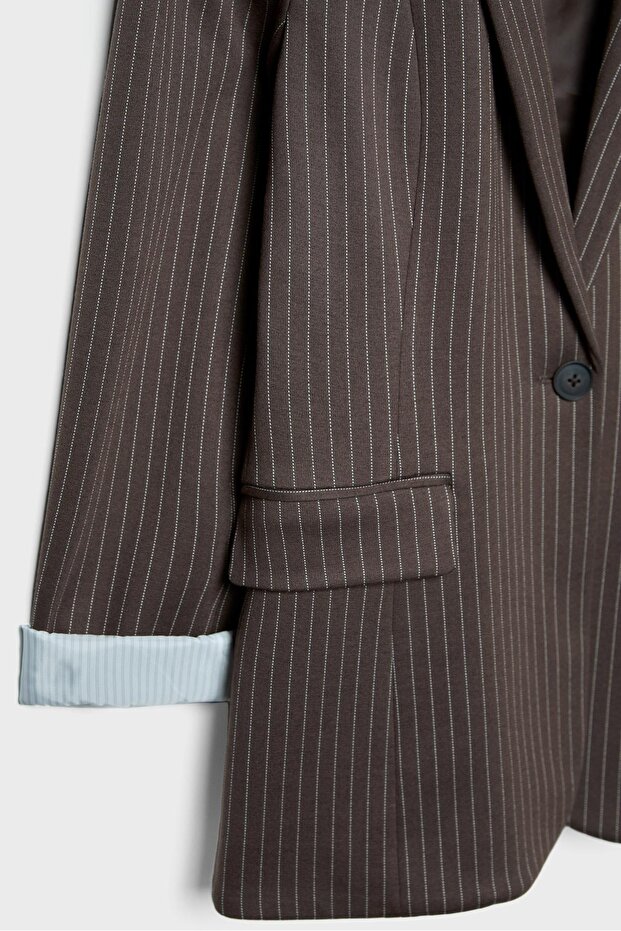basic çizgili blazer ceket - 8