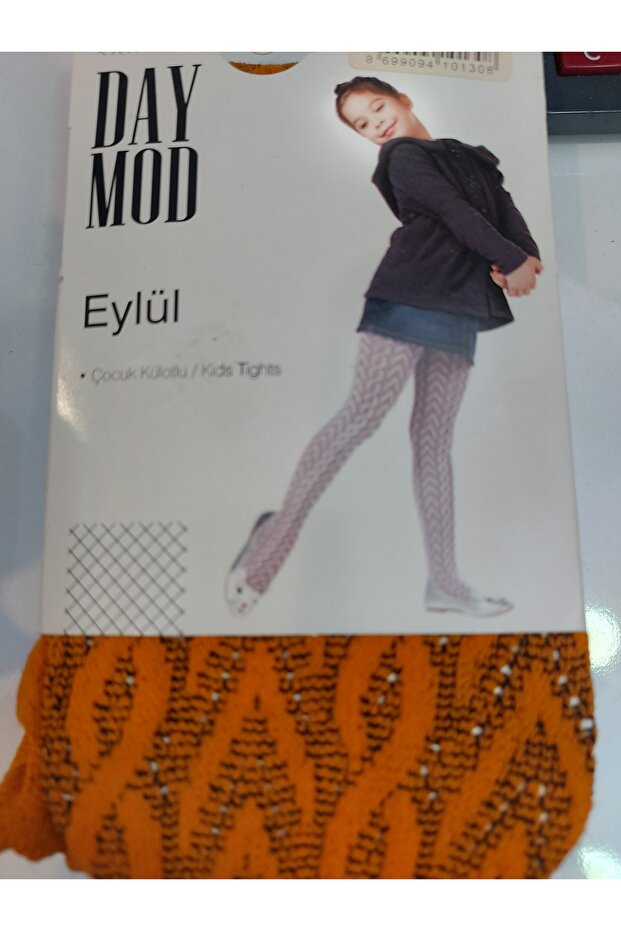 Girl's September 624 Mesh Patterned Pantyhose Orange Gray