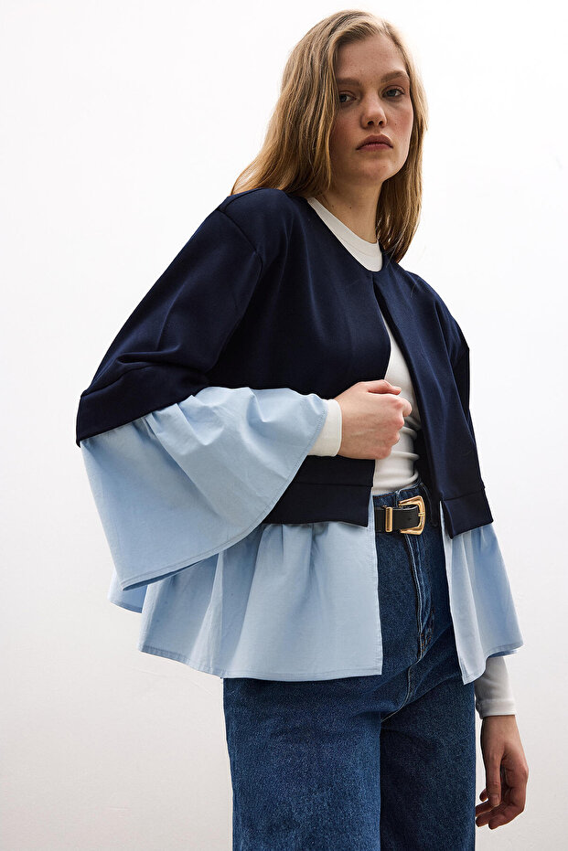 POPLİN GARNİLİ ÖRME CEKET - 3