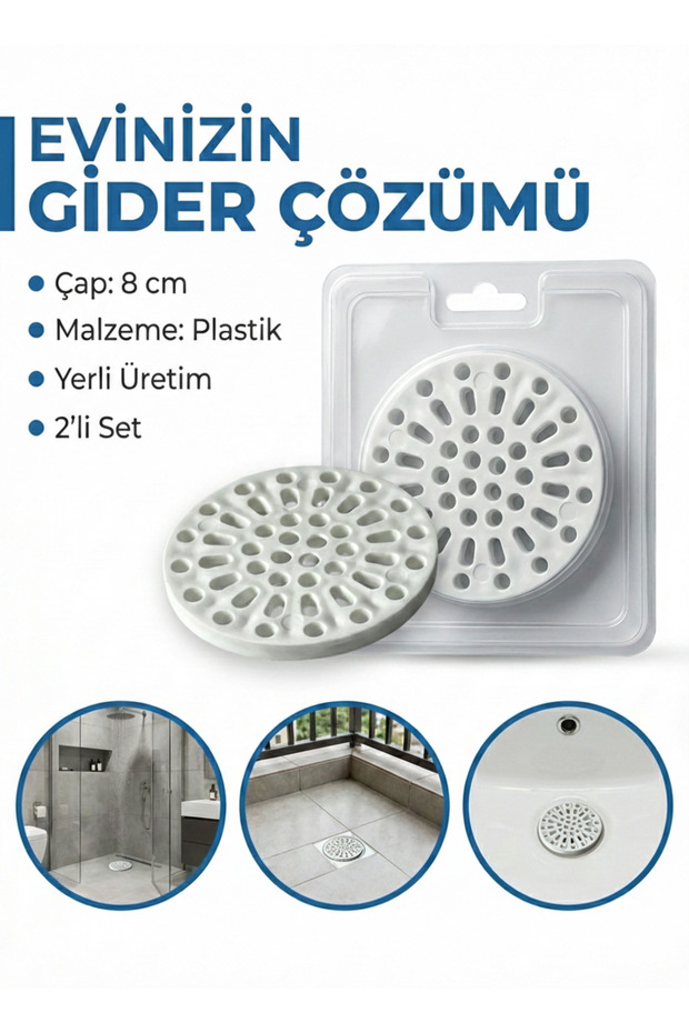 Drain Cover with Strainer 8 cm Bathroom Kitchen Sink Balcony Drain Cover Plastic Set of 2
