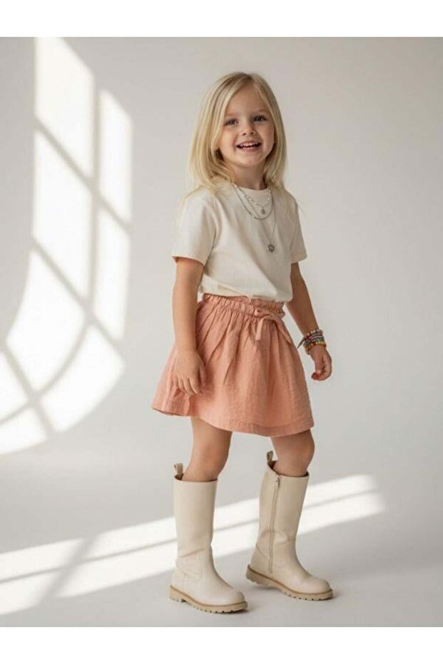 Girl's Skirt with Glitter Effect and Elastic Waist