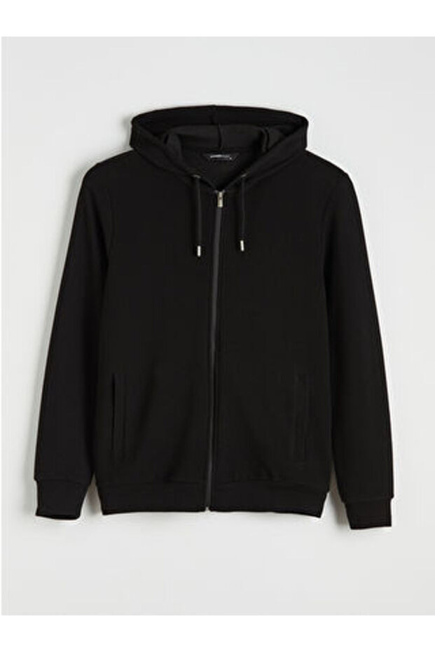 Modanova Sezon Black Hooded Men's Zippered Sweatshirt