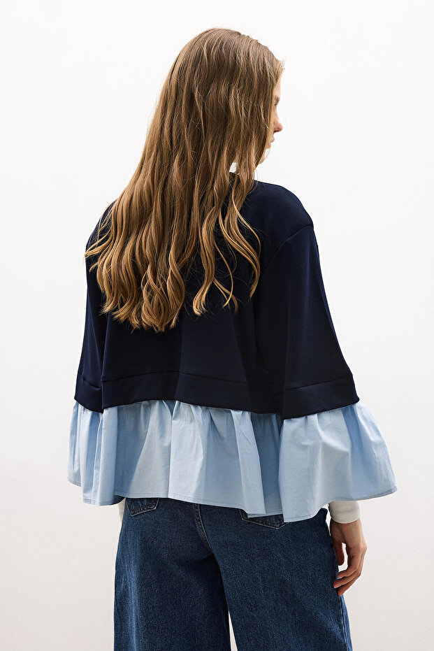 POPLİN GARNİLİ ÖRME CEKET - 5