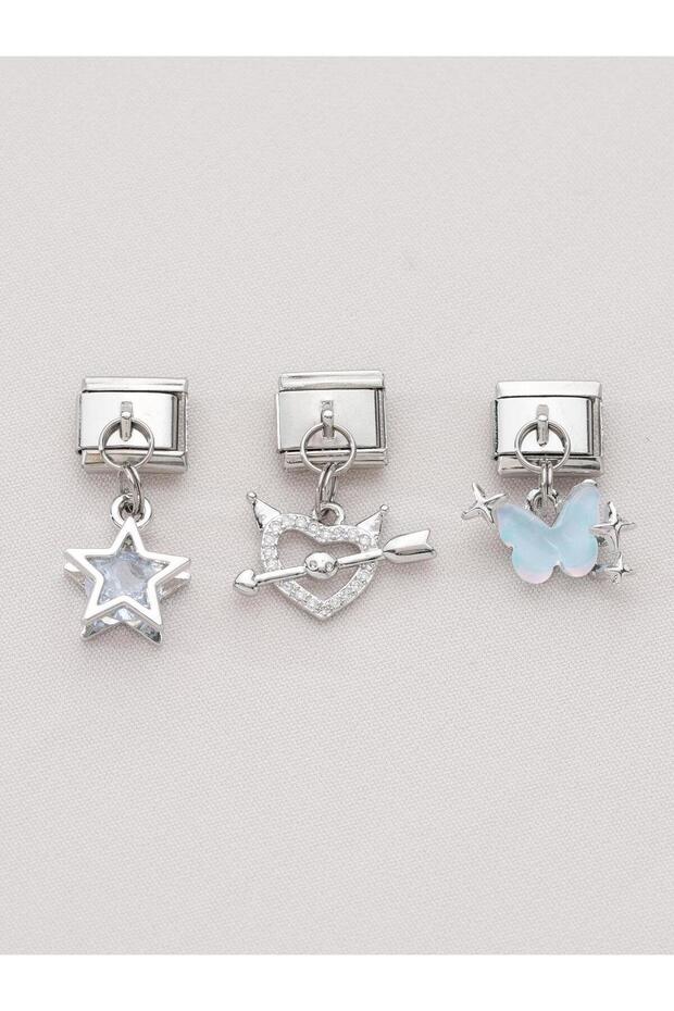 Triple stone figure series steel italian charm combination