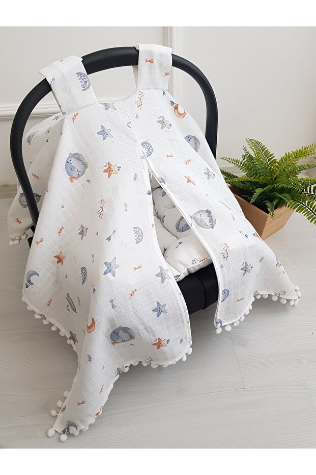 Stroller Cover and Cushion Muslin with Zipper 100% Cotton 75X100 cm