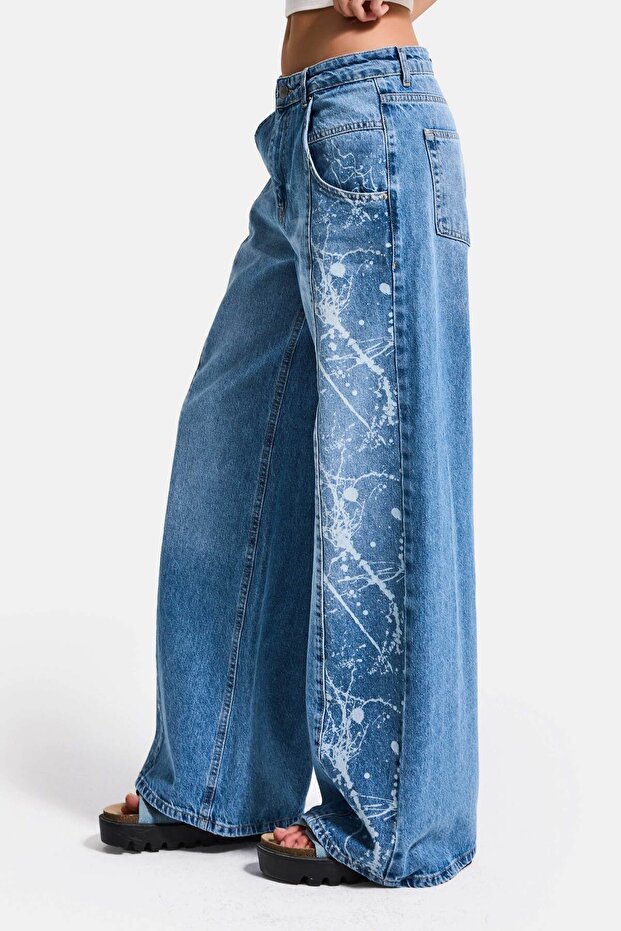Women's Blue 2s6-24 Wide Leg Fit Loose Cut 100% Cotton Special Design Denim Jeans