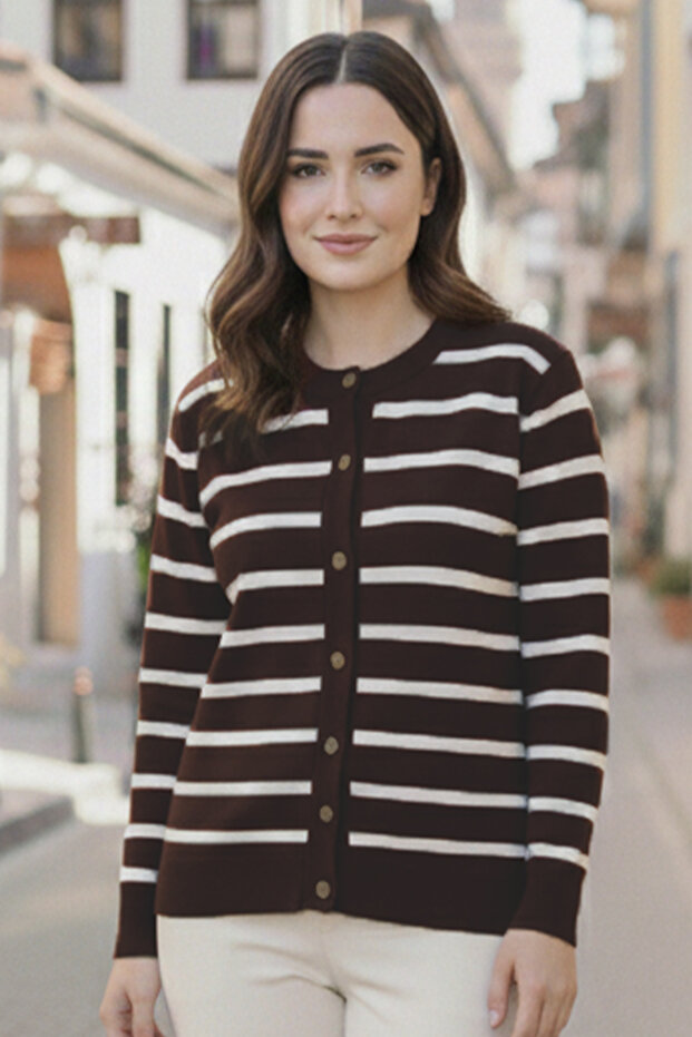 Striped Hijab N3294 Brown