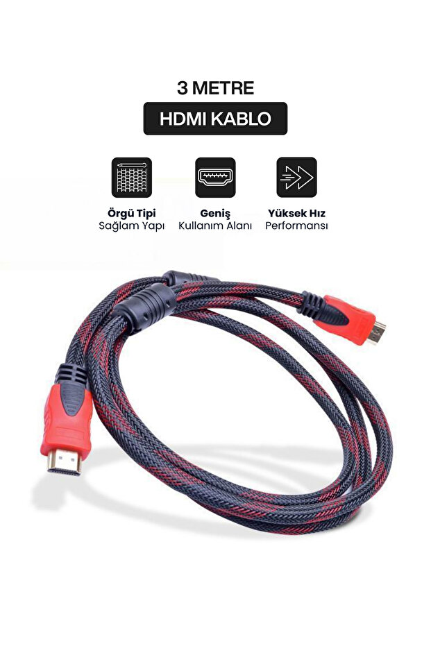 كابل HDMI 4K بطول 3 متر مصنوع من النايلون - عالي الجودة، متوافق مع التلفزيون والكمبيوتر ووحدة التحكم بالألعاب