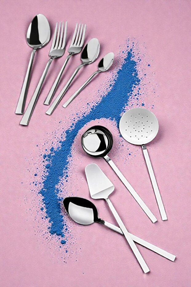 34 Piece 6 Person Steel Flat Fork Spoon Set Serving Set