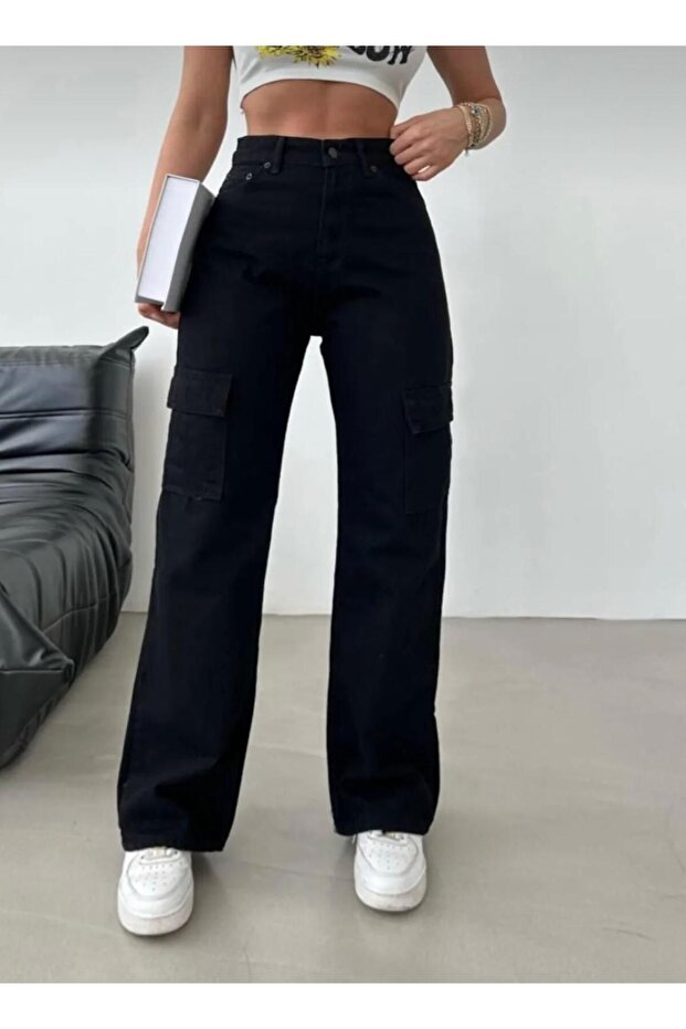 Wander's 90's Lycra Super Extra High Waist Palazzo Loose Cargo Pocket Jean Pants