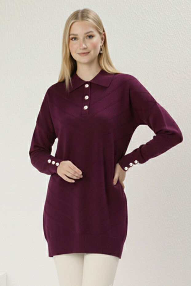 تونيك مزين بنقوشات للنساء المحجبات N3304 بلون البرقوق - 2