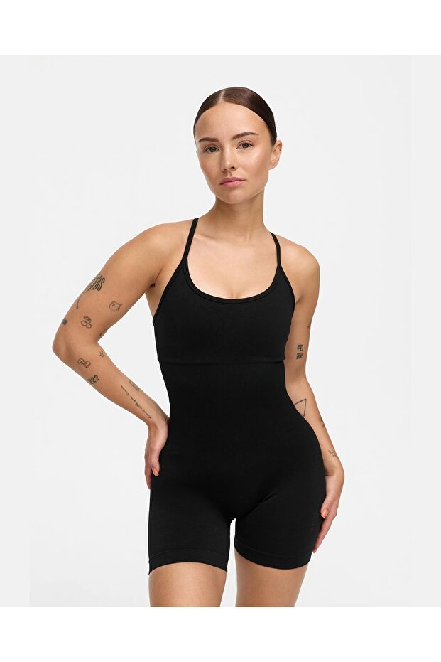 X Seamless Tummy Control Strappy Covered Sports Shorts Jumpsuit