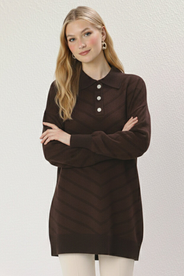 تونيك مزين بنقوش للنساء المحجبات N3304 بني - 3