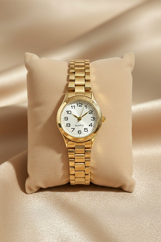 Cansios Model Daily Use Waterproof Round Numeral Gold Women's Wristwatch
